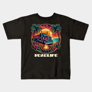 Tropical trucker roadlife Kids T-Shirt